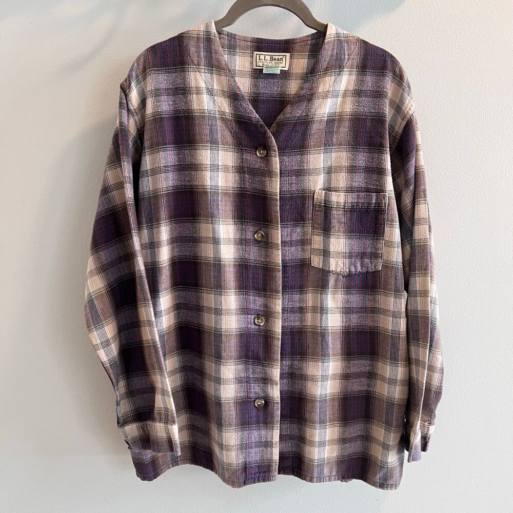 Vtg L.L.Bean Plaid Flannel 100% Cotton Button Front Shirt Size M